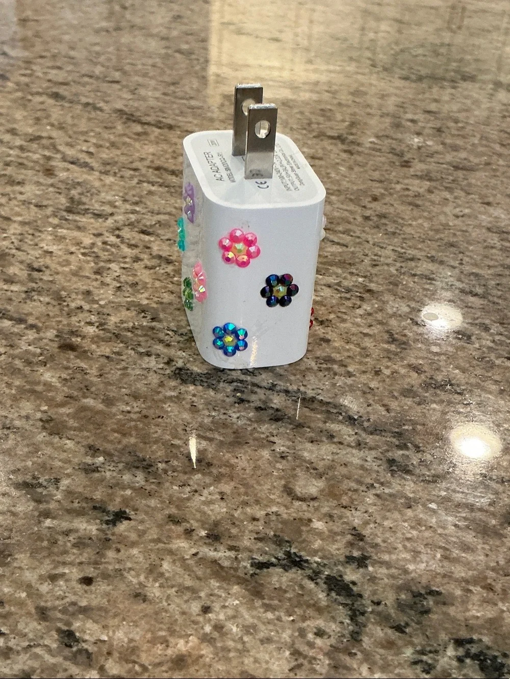 Amazon White USB Wall Charger with Multicolor Flower Gems
